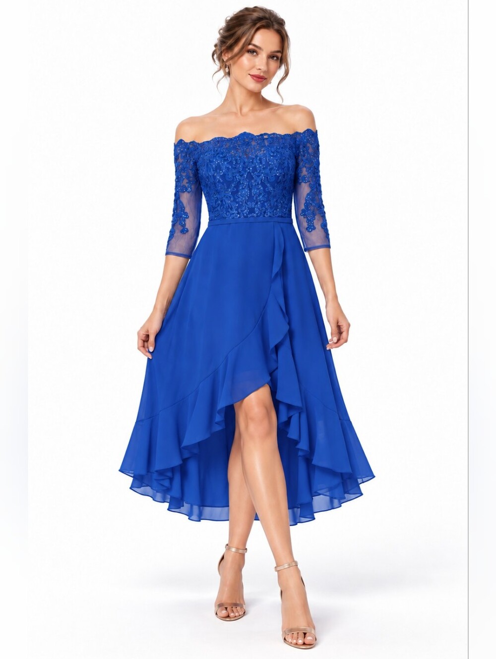 JJ’s House Ibbie Chiffon Midi Dress Size 12 Cobalt Royal Blue wedding formal chi